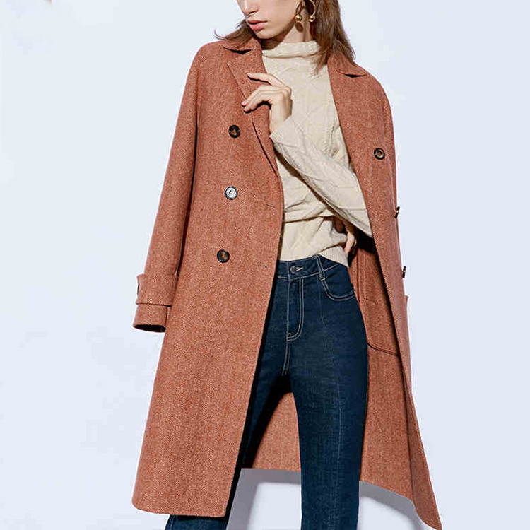 Autumn Winter High Quality Womens Rusty Red Plus Size Ladies Trench Long Wool Coat 
