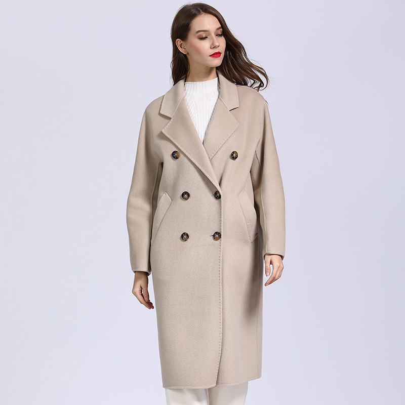  Hot selling long winter ladies wool coat double breasted pea coat 
